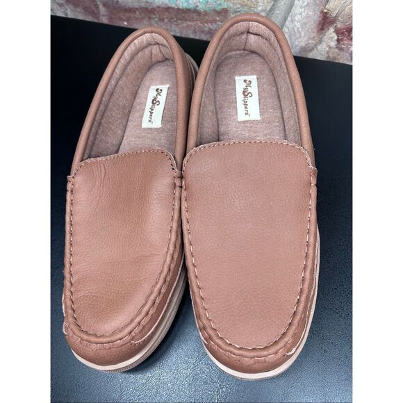 My Pillow Slippers Men’s 10 Leather Moccasins Memory Foam Chestnut Brown - Picture 4 of 10